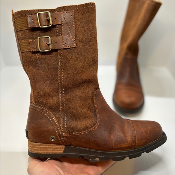 Sorel Major Pull On Boots - Grizzly Bear Tan Leather/Suede Mid-Calf Buckles - Picture 11 of 12